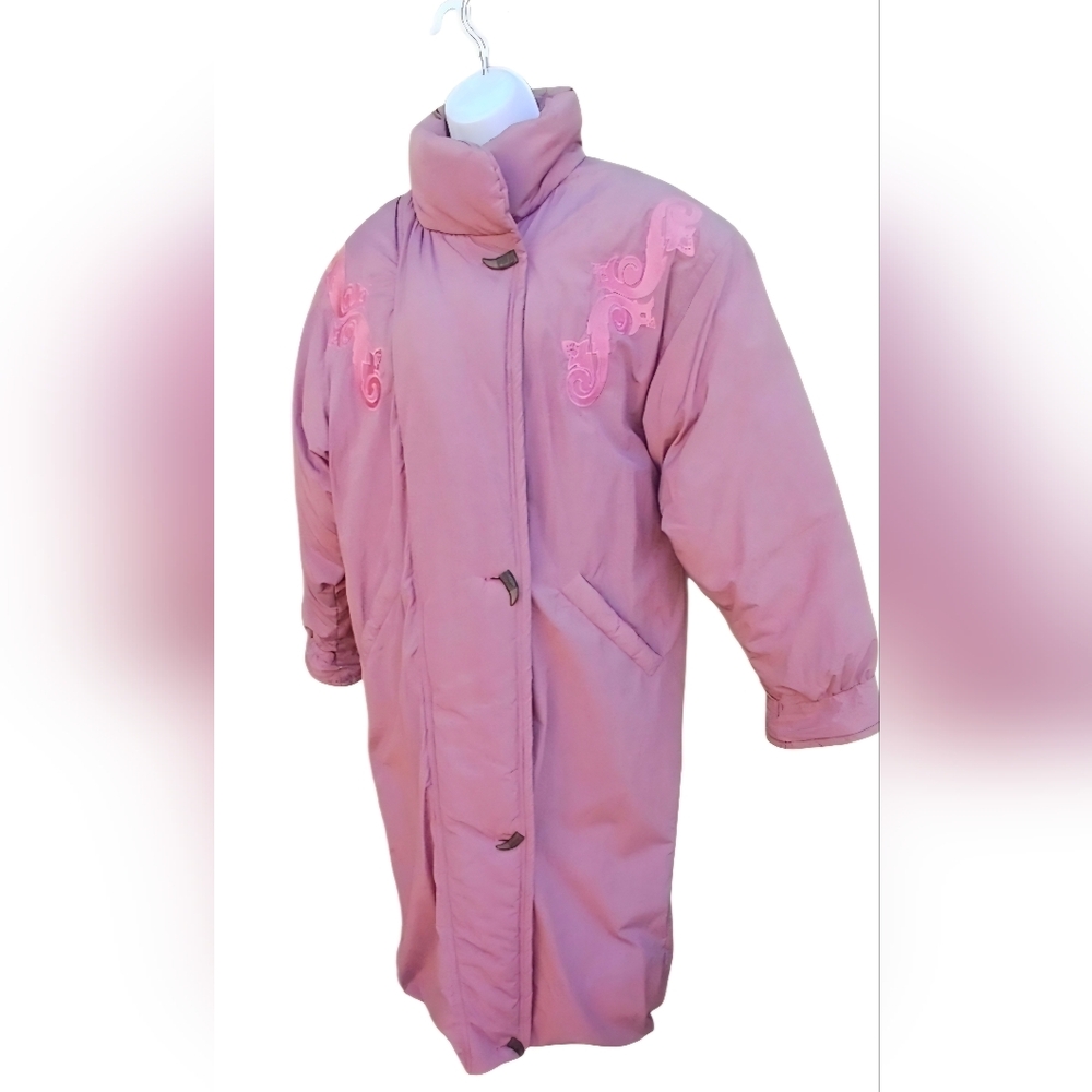 Vintage Down Filled Champagne Pink Long Puffer Coat S M - Picture 2 of 2